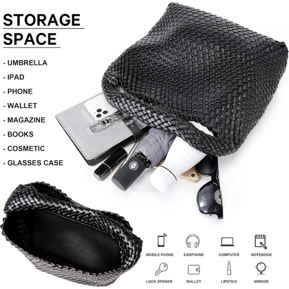 Women's Black Purse Top-handle Shoulder Hobo Tote Bag - Picture 4 of 6